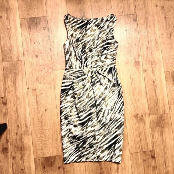 Badgley Mischka Collection  Zebra Print Dress Gold Black Size 2 - Picture 2 of 10